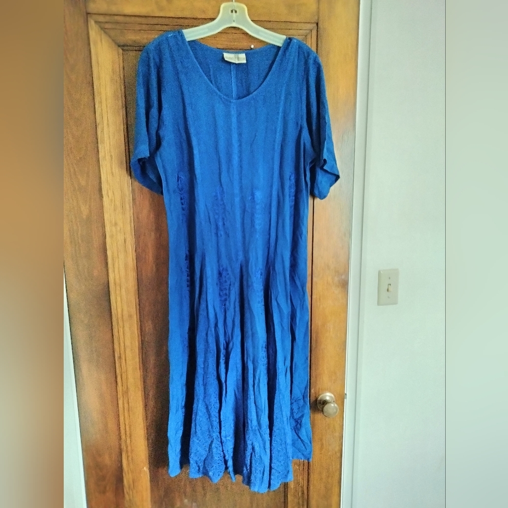 Holy Clothing Large 'Catriona Midi' Blue Embroidered Dress